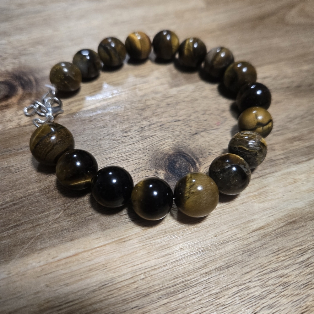 58ct Natural Tigers Eye Bead Bracelet With Stainless Steel Lobster Clasp